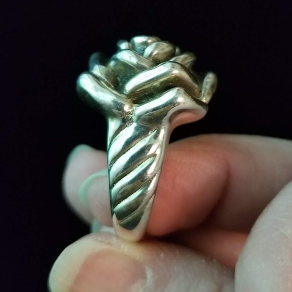Vintage Rose Ring, 925, Hallmarked, Statement Silver Flower Rose, Size 7.25 - Picture 4 of 11